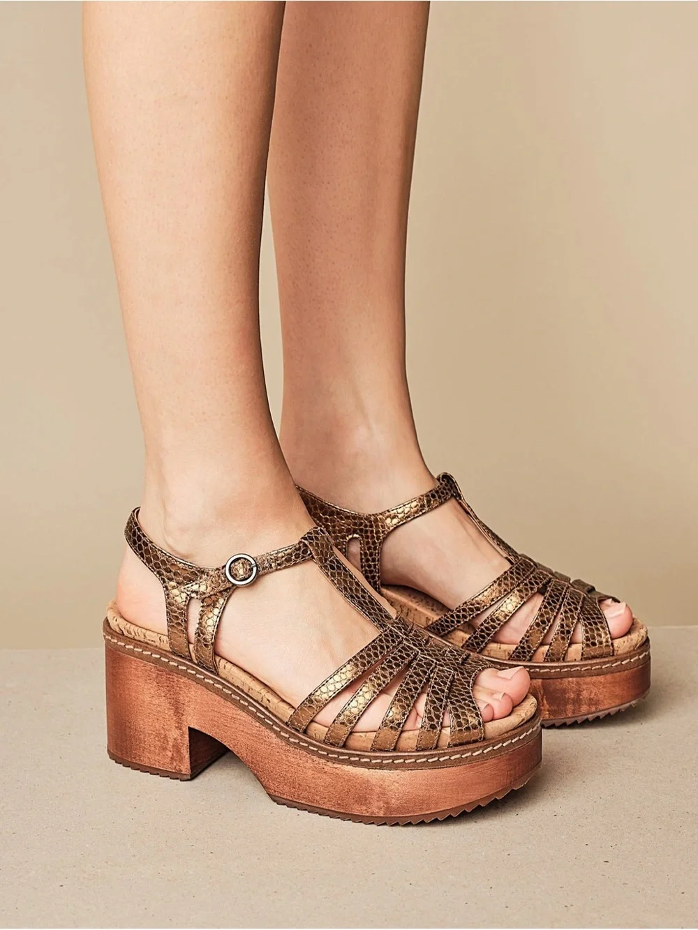 Bhava Studios|3” Metallic Bronze Donna Platform Vegan Wood Clog|Sz 38 (US 7.5-8)